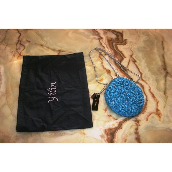 YILIN Turquoise Hand Beaded Party Hand Bag 100% Genuine Stones Embellished - Picture 1 of 4